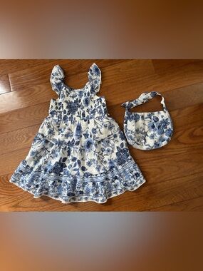 Chenault Pink & Violet Blue/White Floral Sundress & Matching Purse.  Size 2 NWT